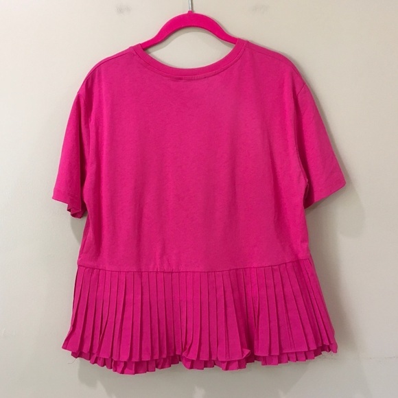 NWT Zara Top Tee Shirt Pleated short sleeve basic pink Fuchsia size small - Picture 3 of 6
